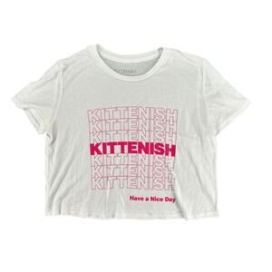 Kittenish White And Pink Have A Nice Day Baby Tee T-Shirt Cotton Medium